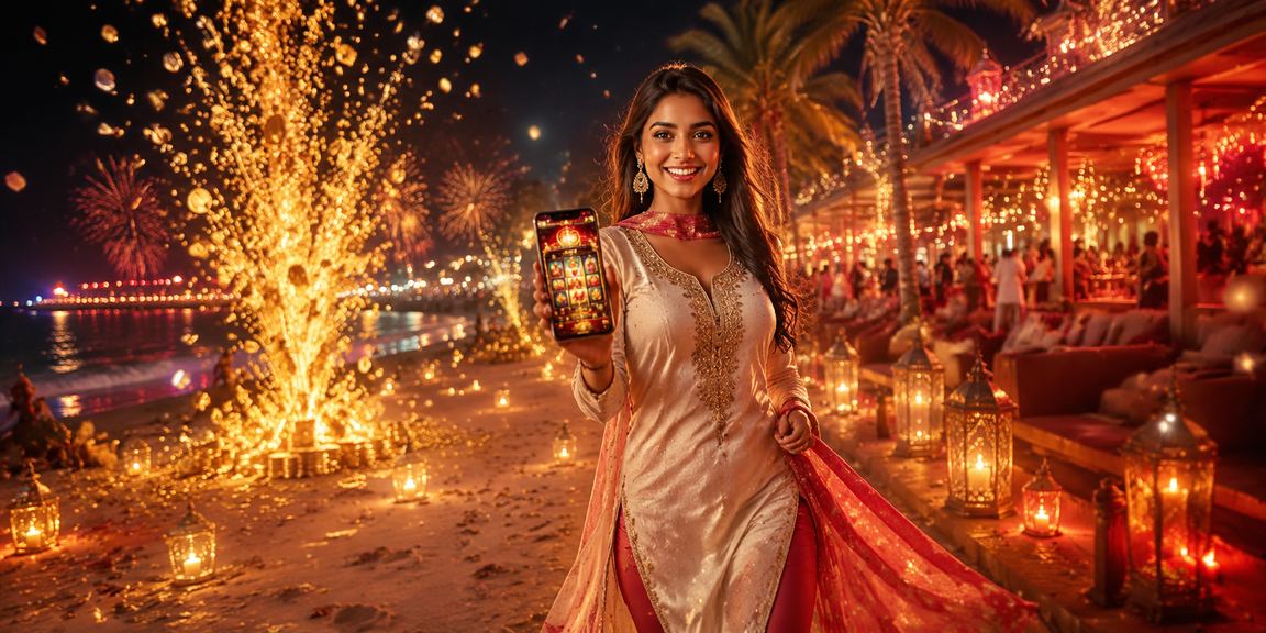 Female player enjoying digital casino games on mobile at Goa beach