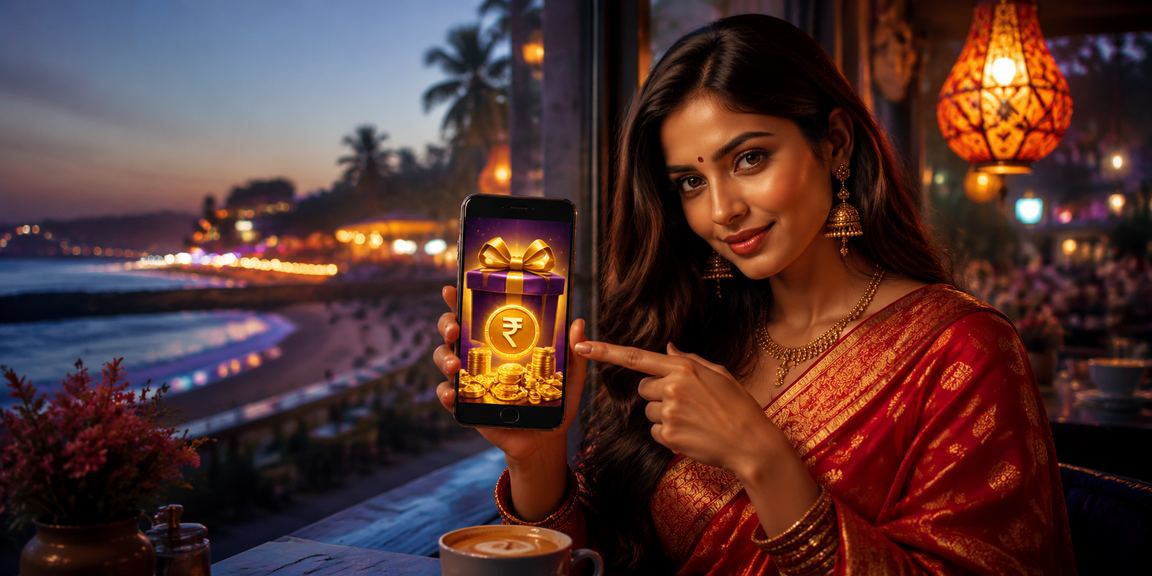 Indian woman celebrating a register bonus in a casino